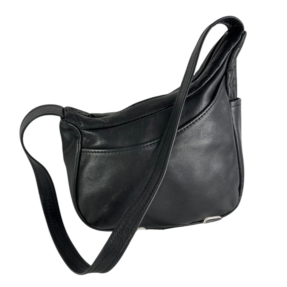 Genuine STOCKO Black Leather Hobo Shoulder Bag Purse Vintage Saddle